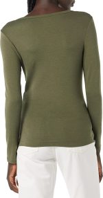Essentials Women's Ribbed Knit Long Sleeve Henley Slim Fit T-Shirt - Image 2